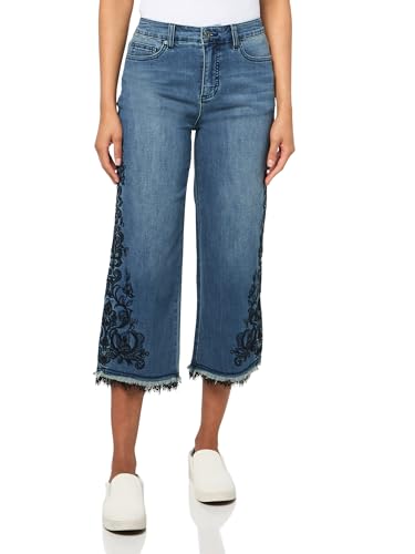 John Mark Women's Five Pocket Pant with Embroidered Sides and Lace Hem Details
