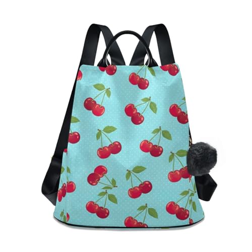 Sac à dos femme feuilles de cerises bleu et blanc avec plusieurs poches
