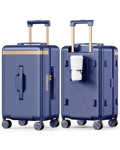 Joyway 22 Inch Carry On Luggage with Spinner Wheels and Cup Holder, Blue