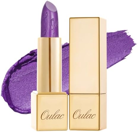 OULAC Metallic Shine Glitter Lipstick, Purple High Impact Lipcolor, Lightweight Soft and Ultra Hydrating, Long Lasting, Vegan & Cruelty-Free, Full-Coverage Lip Color 4.3 g/0.15 oz Love Particle(03)