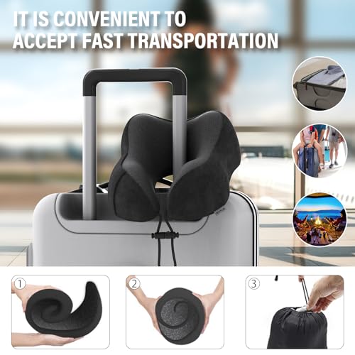 Yomisee Nackenkissen Flugzeug, Reisekissen Auto Travel Pillow aus Memory Foam mit samtweichem Bezug, Nackenhörnchen Erwachsene für Reisen, Camping, Büro und Haus (Schwarz)