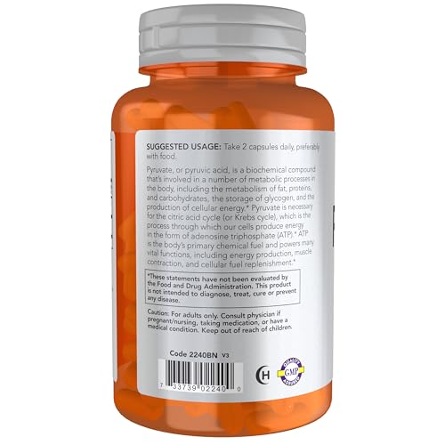 Image of NOW Foods Sports Nutrition, Pyruvate (Pyruvic Acid) 600 mg, Energy Production*, 100 Veg Capsules
