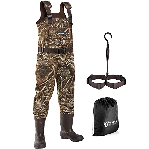 OXYVAN Duck Hunting Waders with 600G Rubber Boots Waterproof Insulated, Neoprene Realtree MAX5 Camo Fishing Chest Waders for Big and Tall Men & Women(Includes Boots Hanger&Storage Bag) by OXYVAN - Used condition - US$59.13