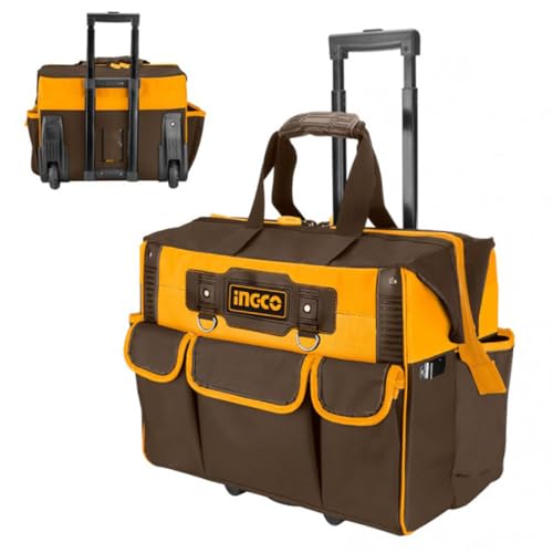 Ingco Hrrtb2015 Borsa Porta Attrezzi 19 Tasche Struttura Rigida Portattrezzi Utensili Sistema Trolley Con Maniglia Telescopica e Ruote