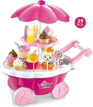 KIZZIE INTERNATIONAL Big Size Kitchen Set for Kids Girls with Realistic Lights & Sounds,Simulation of Spray, Play Sink with Running Water & Kitchen Accessories (Without Music ice Cream toy-39 pcs)