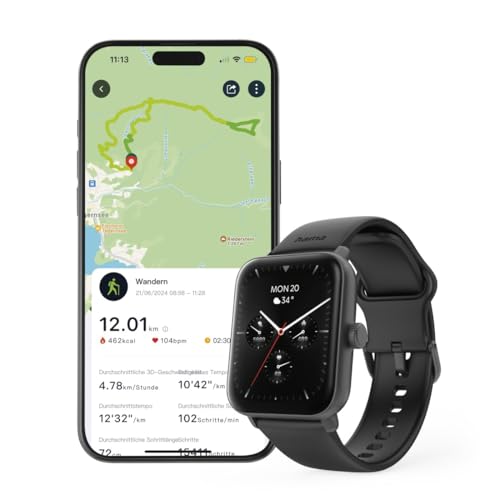 Hama Montre connectée GPS Intégré 6010" (Montre Sport, écran TFT 1,65", Fonction Prise d’appels, contrôle Vocal Siri/Google, étanche IP68/3 ATM), Noire