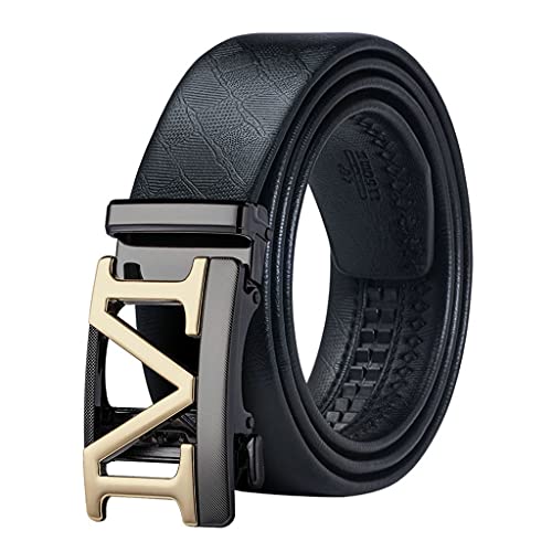 Men Belt Automatic Buckle Genuine Leather Belts Long Male Alloy Buckle Belts Gift Box Sets (Color : A, Size : 120cm) (A 140CM)2