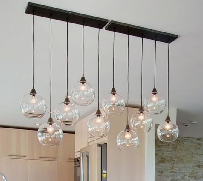 Modern Multi-Light Glass Globe Pendant Chandelier with Black Canopy, Contemporary Ceiling Lamp for Dining Room, Living Room, Bedroom, Indoor Hanging Light Fixture-image-43
