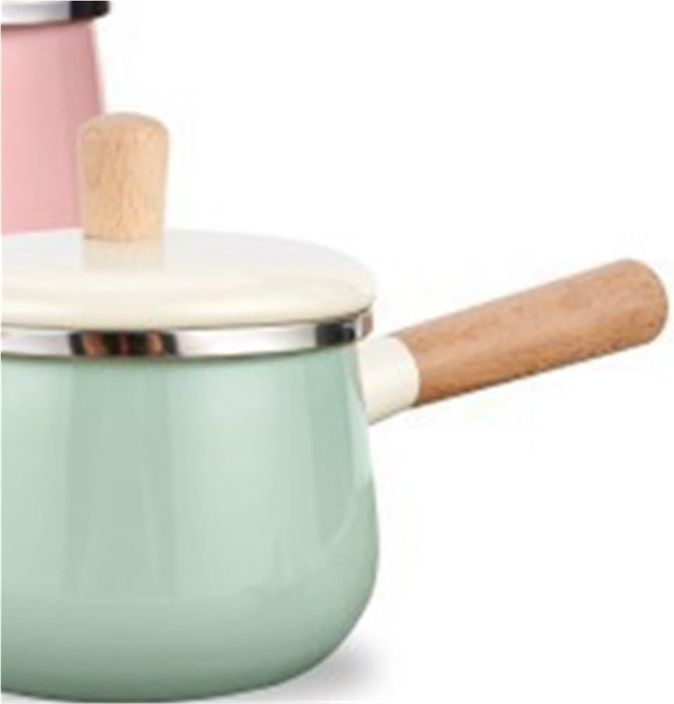 Enameled milk pan Enameled pots and pans Multi-purpose enameled milk pan Non-stick surface Easy to clean Multi-purpose enameled pan For boiling cooking Heating soups Milk sauces For home use(Pink)