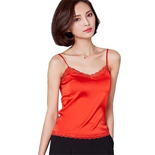 ECYC Plus Size Femmes Chemises sans Manches D'éTé, Stretch Soie DéBardeur Lisse, Rouge, XXL