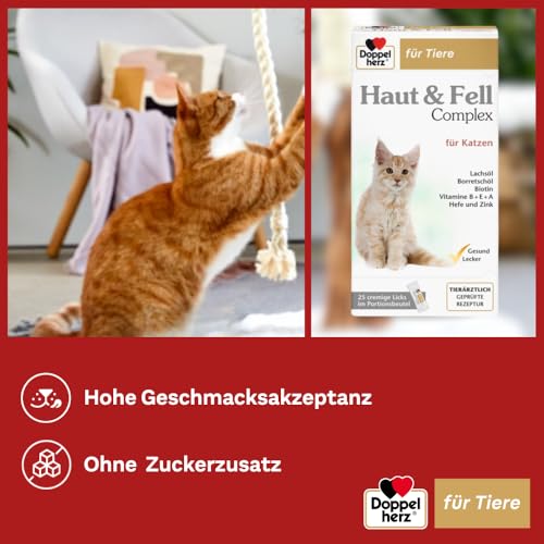 Doppelherz Haut und Fell Complex für Katzen - Mit wichtigen Omega-3 und Omega-6 Fettsäuren- 25 Licks