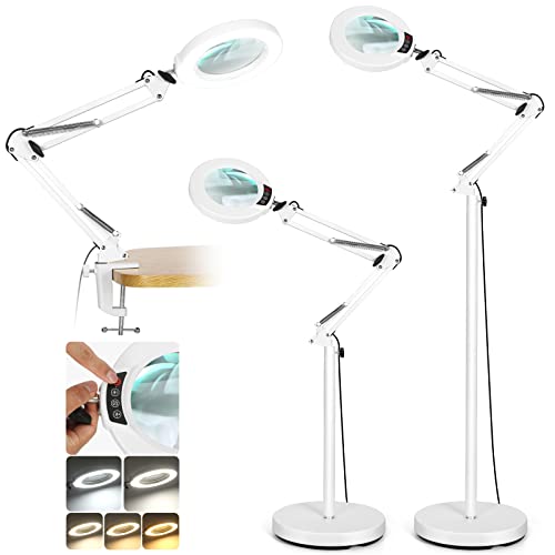 8X Magnifying Glass with Light and Stand, Krstlv LED 5 Color Modes, Stepless Dimmable Magnifying Floor Lamp, 3-in-1 Adjustable Swing Arm Lighted Magnifier Lamp with Clamp for Reading, Craft, Esthetic 8X Magnifying Glass with Light and Stand, Krstlv LED 5 Color Modes, Stepless Dimmable Magnifying Floor Lamp, 3-in-1 Adjustable Swing Arm Lighted Magnifier Lamp with Clamp for Reading, Craft, Esthetic