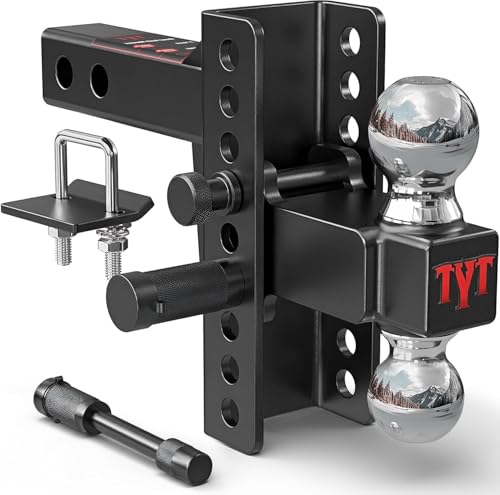 Image of TYT Adjustable Truck Trailer Hitch for 2 inch Receiver, 6 inch Drop /Rise,2 inch & 2-5 /16 inch Ball,Includes Two Pin Locks & Hitch Tightener