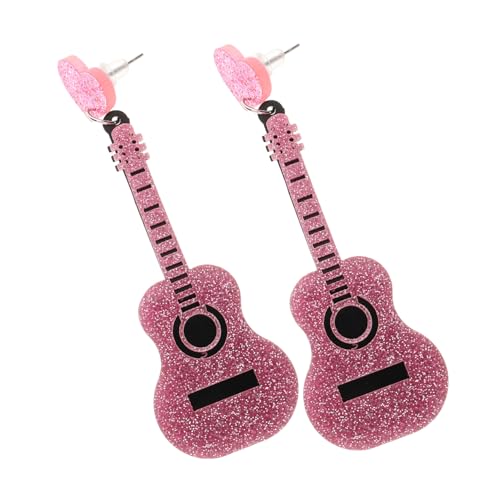 Veemoon 2 Pares Pendientes De Guitarra Cuelga La Joyería Pendientes Colgados Tachuelas Pendientes De Mujeres Llave Semental Aretes Colgantes Con Instrumento Acrílico Rosa