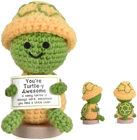 Positive Turtle Crochet,Handmade Mini Positive Crochet Animals Turtles Gift,You're Turtle-Y Awesome Emotional Support Christmas,Birthday, Appreciation Thank You Gift for Coworker,Friend,Teacher