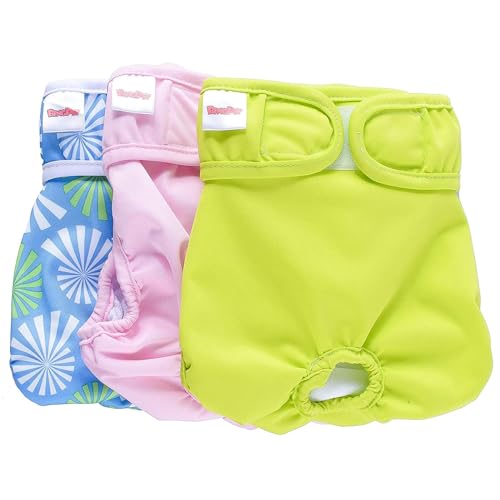BINGPET Washable Female Dog Diapers,3 Pack Premium Reusable Doggie Diapers for Heat Cycle,Adjustable Durable No Leak Dog Diaper with Waterproof Outer Layer and Absorbent Material for Puppy(X-Small)