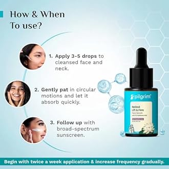 PILGRIM Korean 0.5% Retinol & 1% Hyaluronic Acid Lift & Firm Anti Aging Serum | Retinol serum for face| Reduce Fine Lines & Wrinkles|For Men & Women |All Skin Types|30ml