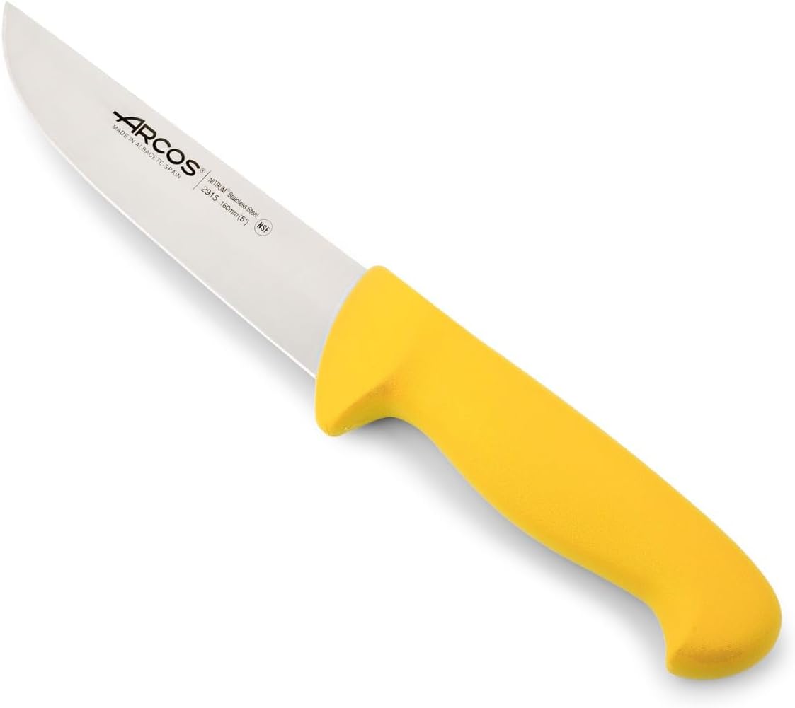 Arcos Butcher Knife Steak Knife 6" Blade Nitrum Stainless Steel - Polypropylene Yellow Handle - Silver - Color Identification System - Heavy Duty Design (7'') - 2900 Series. Color Yellow.