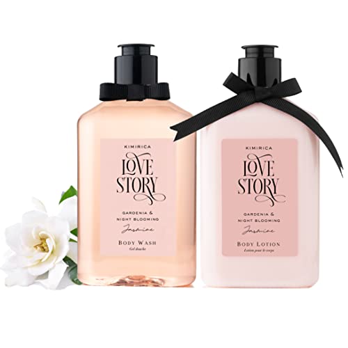 Image of Kimirica Love Story Gardenia and Night Blooming Jasmine Shower Gel and Moisturizing Summer Body Lotion Duo,(270ml | 270ml), 100% Vegan and Paraben Free with Goodness of White Tea Extract, Aloe Vera and Vitamin E