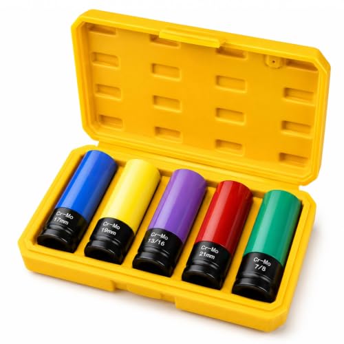 AUTOPTIM 1/2" Drive Lug Nut Socket Set, 5 Pcs, Cr-Mo Steel, Thin Wall