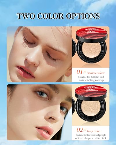 Caedelfly Sunscreen Cushion Foundation with SPF30, Full Coverage Face Cream Foundation Makeup for Mature Skin Moisturizing Breathable Concealer,Lightweight & Buildable BB Cream for All Skin Types, Ivory