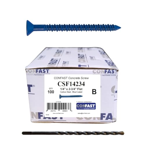 CONFAST 1/4" x 2-3/4" Blue Flat Phillips Concrete Screw Anchor with Drill Bit