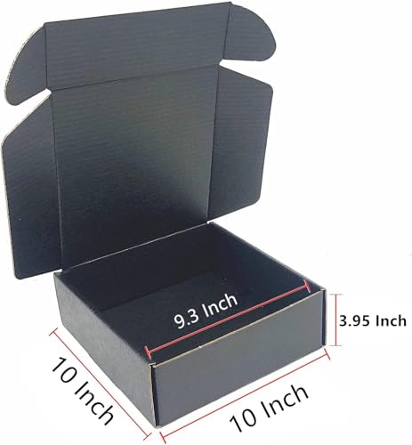 Image of Black Shipping Boxes 10x10x3.95 Inch Cardboard Storage Mailer Box 10 Pack | Corrugated Cardboard Packaging Box Inside Size: 9.3 x 9.8 x 3.8 inch