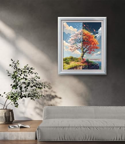 Image of Leczany Cross Stitch Stamped Kits for Adults Beginners Patterns Craft Kit Needlepoint Full Range of DIY Embroidery Kits Starter 11CT 3 Strands | Spring Tree 15.8x19.7 inches
