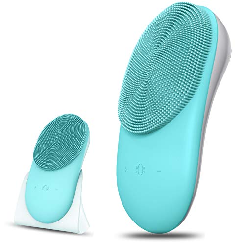 Sonic Facial Cleansing Brush Heated 3 Function Modes,8 Speed Silicone Face Scrubber USB Rechargeable,Waterproof Electric Face Wash Brush Device,for Women