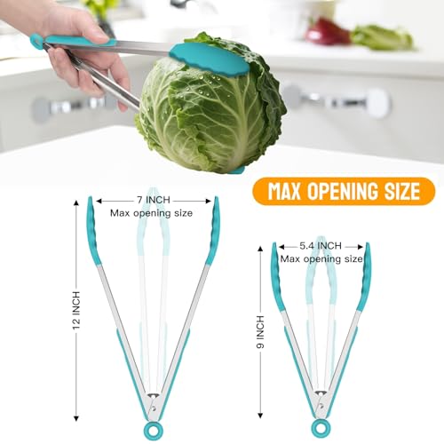 Image of HOTEC Stainless Steel Kitchen Tongs with Silicone Tips, Set of 2-9 inch and 12 inch