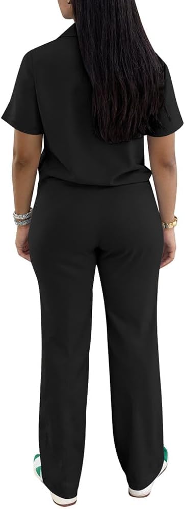 PINSV Women's 2 Piece Outfits Short Sleeve Polo Shirt Wide Leg Pants Tracksuit Lounge Sets - Image 2