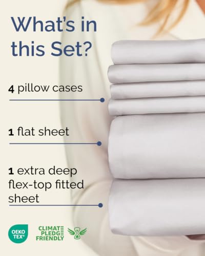 Image of Extra Deep Flex Top Split Head King Sheet Set - 6 Piece Breathable and Cooling Sheets - Hotel Luxury Bedding for Women, Men, Kids & Teens - Easy Secure Fit - Extra Deep Pockets - French Grey