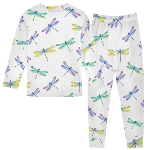 Pajama Sets Long Sleeve Colorful Dragonfly Pattern Soft Comfy Sleepwear 2 Piece PJS 3-8T3