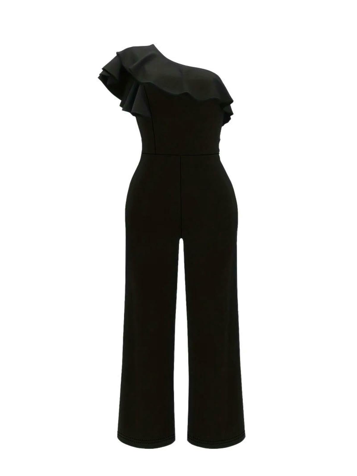 Mono De Verano Pantalones De Mujer De Pierna Ancha con Volantes En Los Hombros Y Cintura Que Estilizan La Figura.