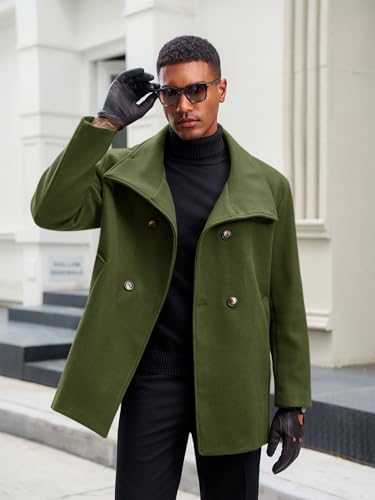 Yousify Mens Trench Coat Double Breasted Stand Collar Overcoat Casual Winter Warm Business Short Pea Coat3