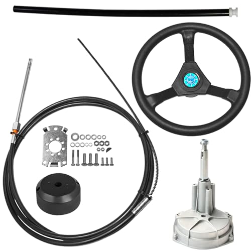 JNDO 15FT Boat Steering Cable Kit Outboard Steering Cable Boat Steering System Kit with 12.5 Inch Wheel Rotary Helm