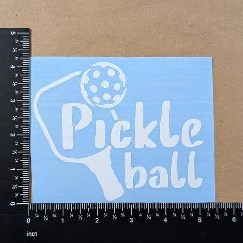 Image of Pickleball Decals 4 Pack: Pickle Ball, Pickleball Heartbeat, Paddles and Pickleball, Love Pickleball Decals (White, Large ~5 inch)