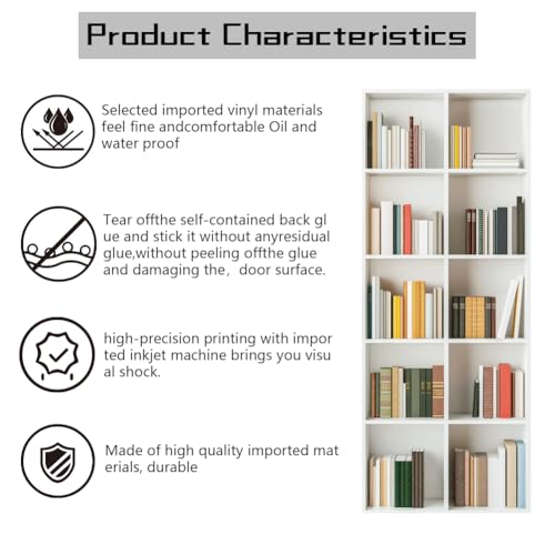 arricraft 2 Blatt Selbstklebender Türaufkleber 80cm X 200cm /31.5x78.7 Zoll Weißes Bücherregal Bücherregal Tür Wandbilder Aufkleber PVC Abnehmbare Tapeten Dekoration Für Schlafzimmer