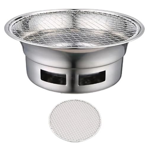 Swiixxer Barbacoa redonda de acero inoxidable, sin humo, para exteriores, barbacoa comercial, parrilla de carbón, color plateado