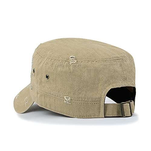 Image of ililily Crystal Gemstone Stud Flower Vintage Cotton Military Army Hat Cadet Cap