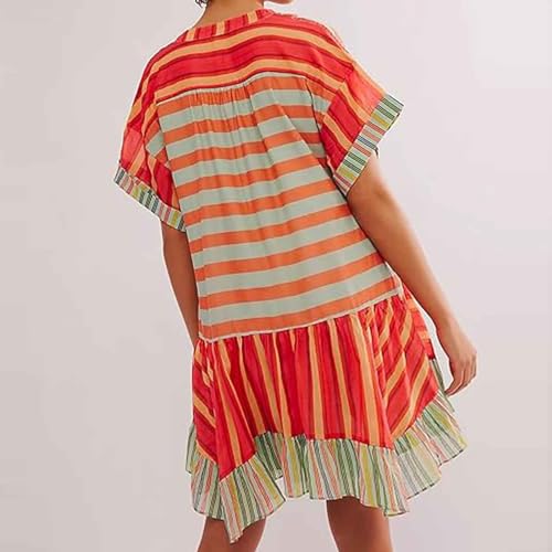 People Free Dupes/Lookalikes Dresses, People Free Doop, People Free Dress, People Free Dupe, Hot Short Mini Dress Babydoll Dress Oversized, Boho Summer Dress, Y2K Ruffle Mini Dresses, Orange, Small