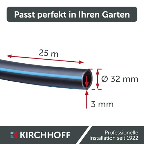 Kirchhoff Wasserleitung für Gartenbewässerung 32 mm x 25 m | PE Rohr für Sprinklersystem | Verlegerohr HDPE | DVGW | Trinkwasserleitung | Made in EU
