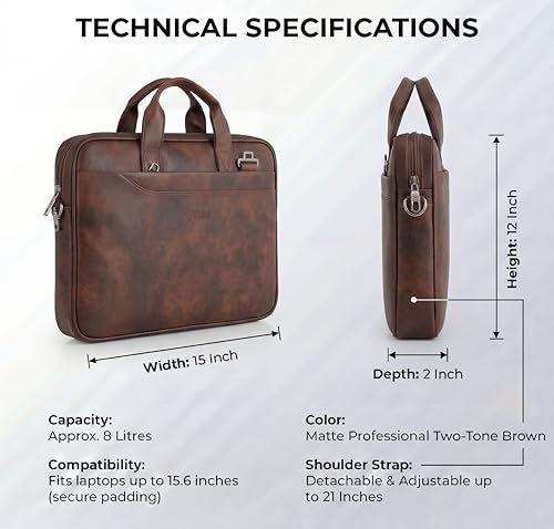 Image of EXIM Prime Laptop Bag for Men Office Use| Office Bag for Men| Vegan Leather Laptop Messenger Bag| Fits Up to 15.6 Inch Laptop| Business Briefcase with Handle and Shoulder Strap