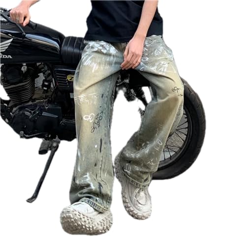 Jeans Pants Trouser Denim Korean Version Street Art Graffiti Men's High Loose Wide Leg Mopping Feeling Trendy Handsome Men4