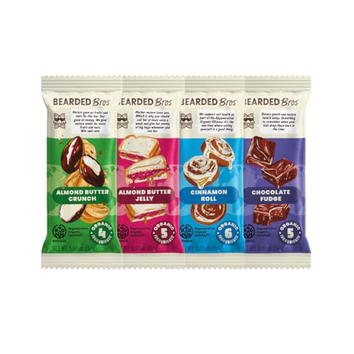 Bearded Brothers Organic Vegan Energy Bars - Gluten & Soy Free, Paleo, Whole 30 | Non GMO, Low Glycemic, High Protein, Fiber (10 Pack, Regenerative Organic Certified Variety Pack)