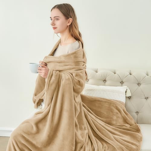 Image of BEDELITE Fleece Blanket Twin Size Light Camel Throw Blankets for Couch & Bed, Luxury Plush Cozy Fuzzy Blanket 60x80 inches, Super Soft Warm Lightweight Throw Blanket for Travel Camping