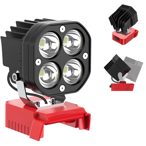 6000LM LED Work Light for Milwaukee 18V M18 Battery 40W Cordless Spotlight with Low Voltage Protection IP67 Waterproof Portable Job Site Light for Off-Road Truck Boat Garage