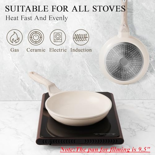 hansubute Induction Ceramic Nonstick Frying Pan,Light Weight Skillet,Healthy Non Toxic Omelet Pan,All Stoves Compatible Egg Pan (white, 8inch) by hansubute - Image 3
