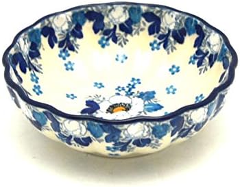 Polish Pottery Bowl - Shallow Scalloped - Small - White Poppy