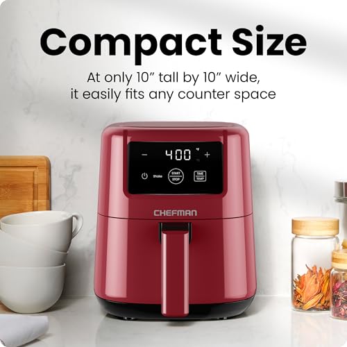 Image of CHEFMAN 2 Qt Mini Air Fryer - Digital Space-Saving Compact Air Fryer with Nonstick and Dishwasher Safe Basket, Quick & Easy Meals in Minutes, Features Digital Timer and Shake Reminder - Red